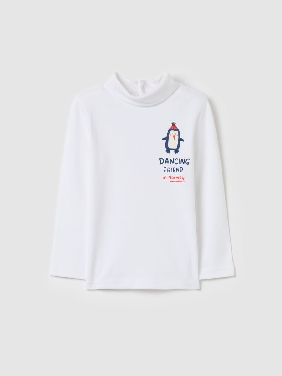 Cotton T-shirt with high neck and print_0