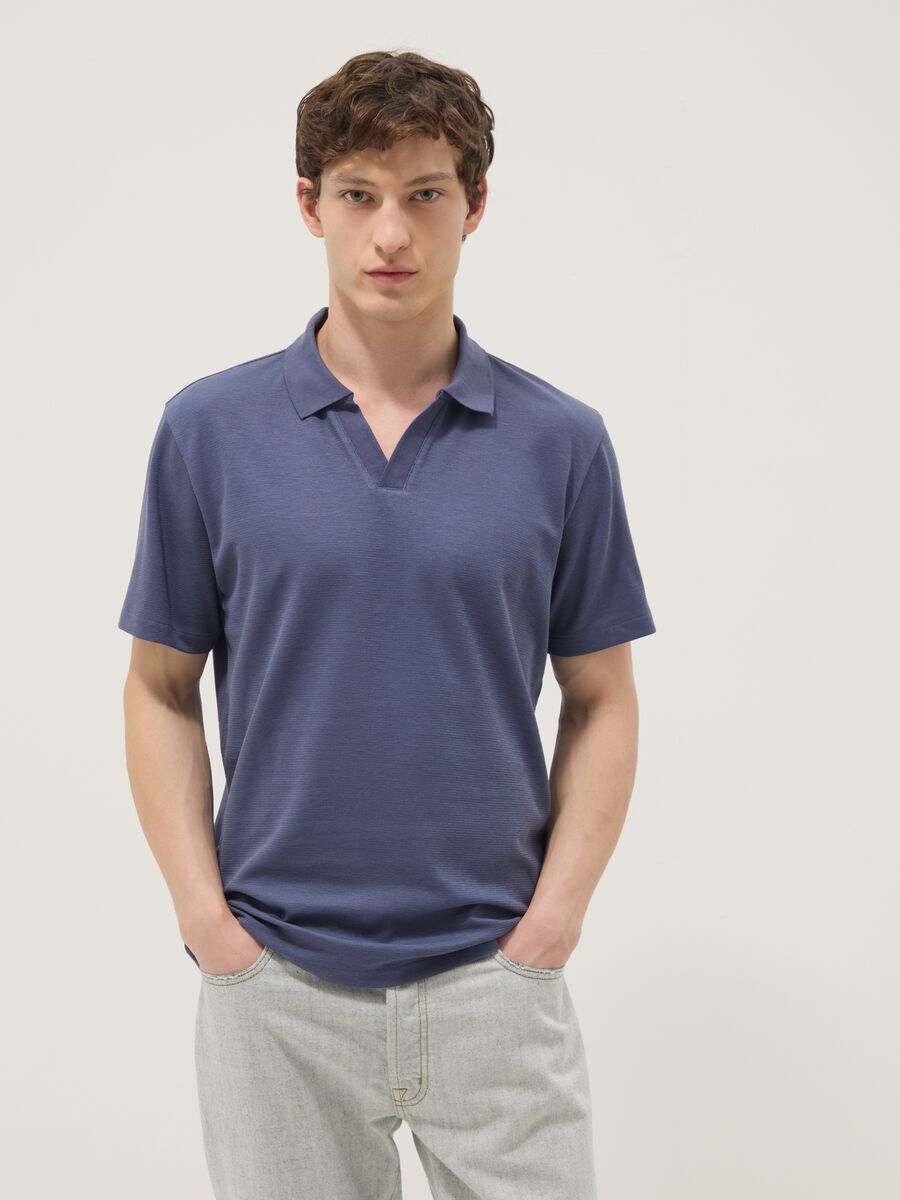Blue stretch cotton polo shirt_1