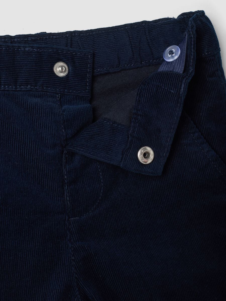 Pantaloni blu in puro cotone a coste_2