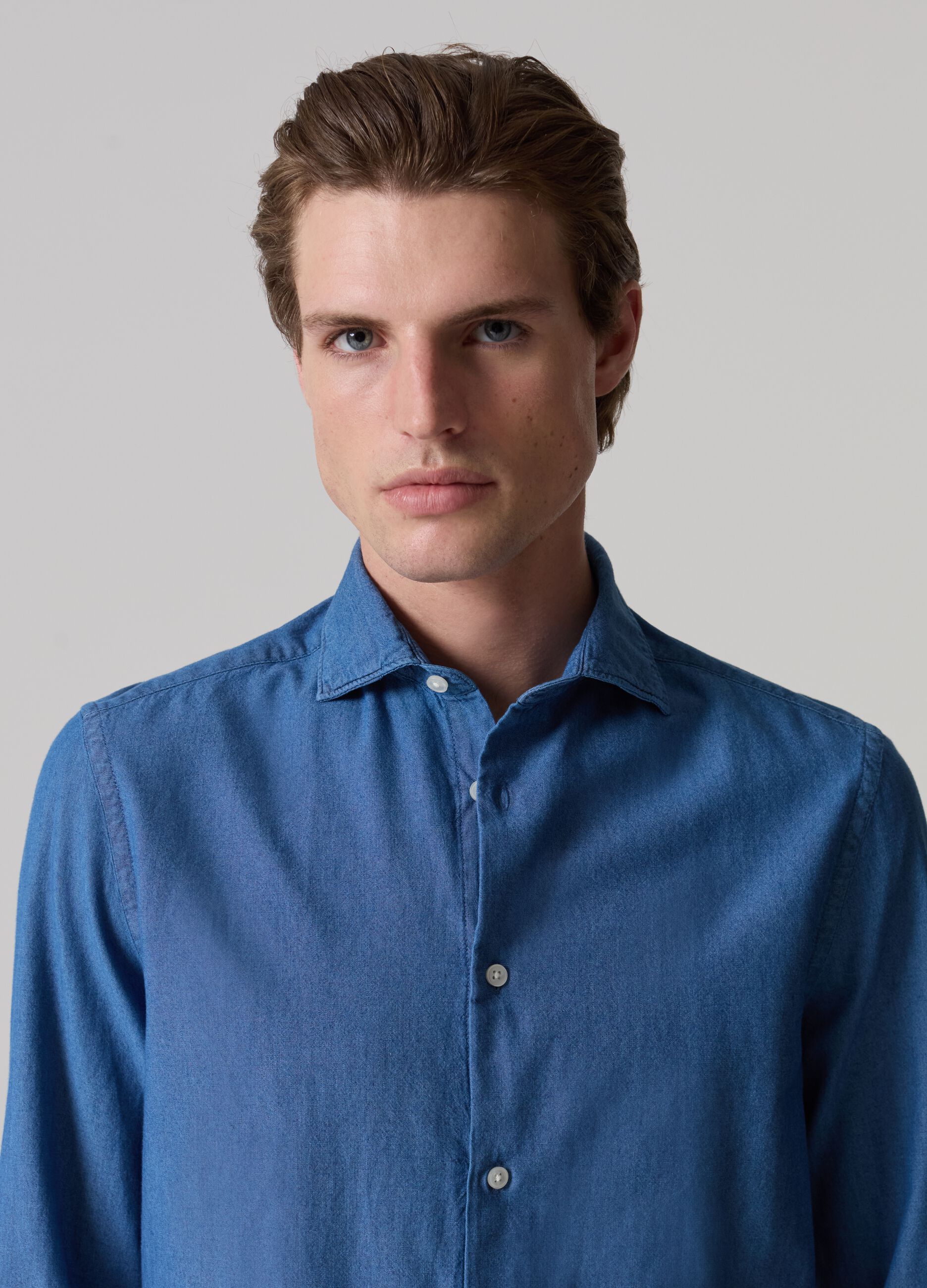 Camicia in chambray con colletto alla francese PIOMBO