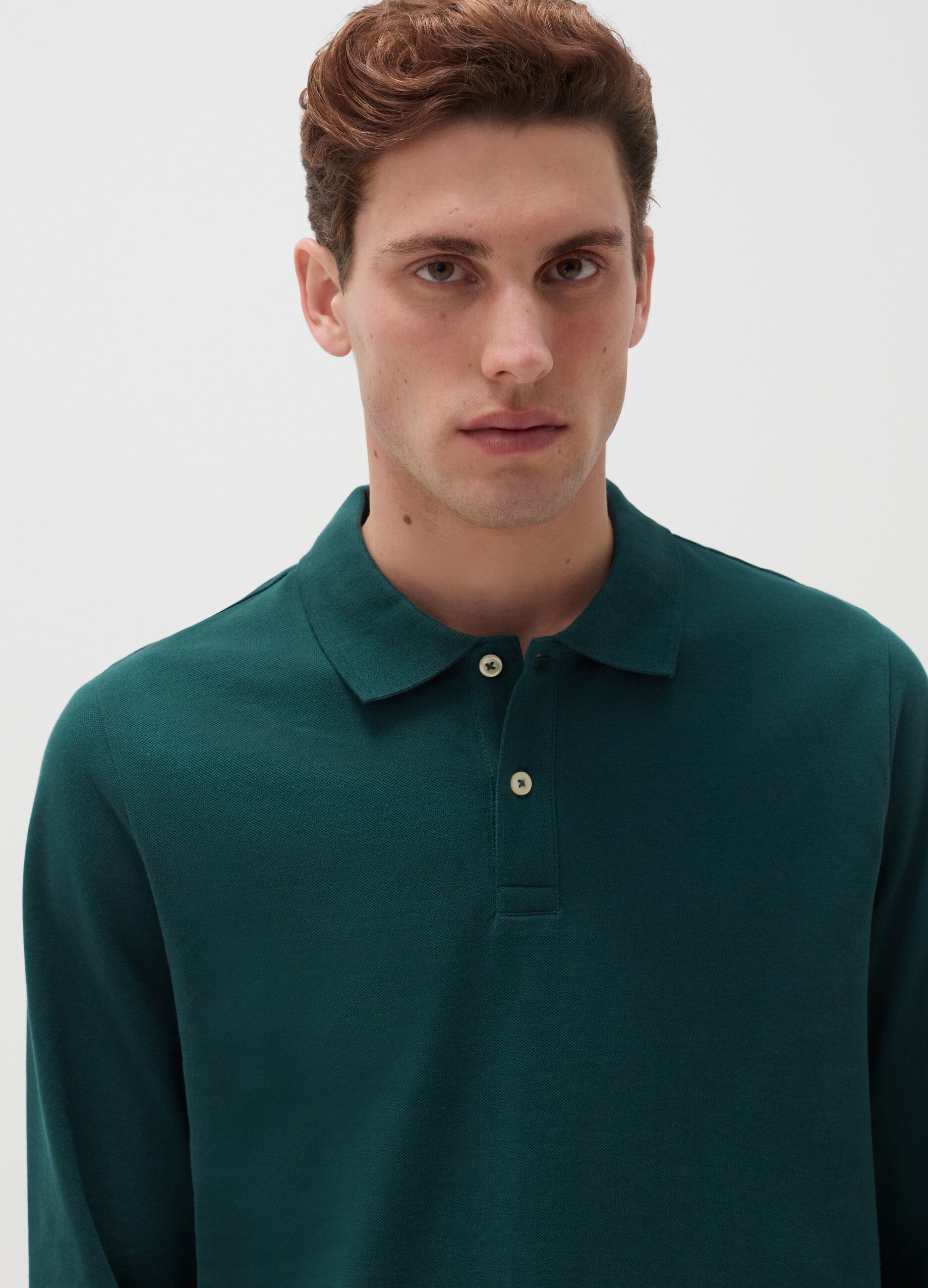 Cotton polo shirt with long sleeves