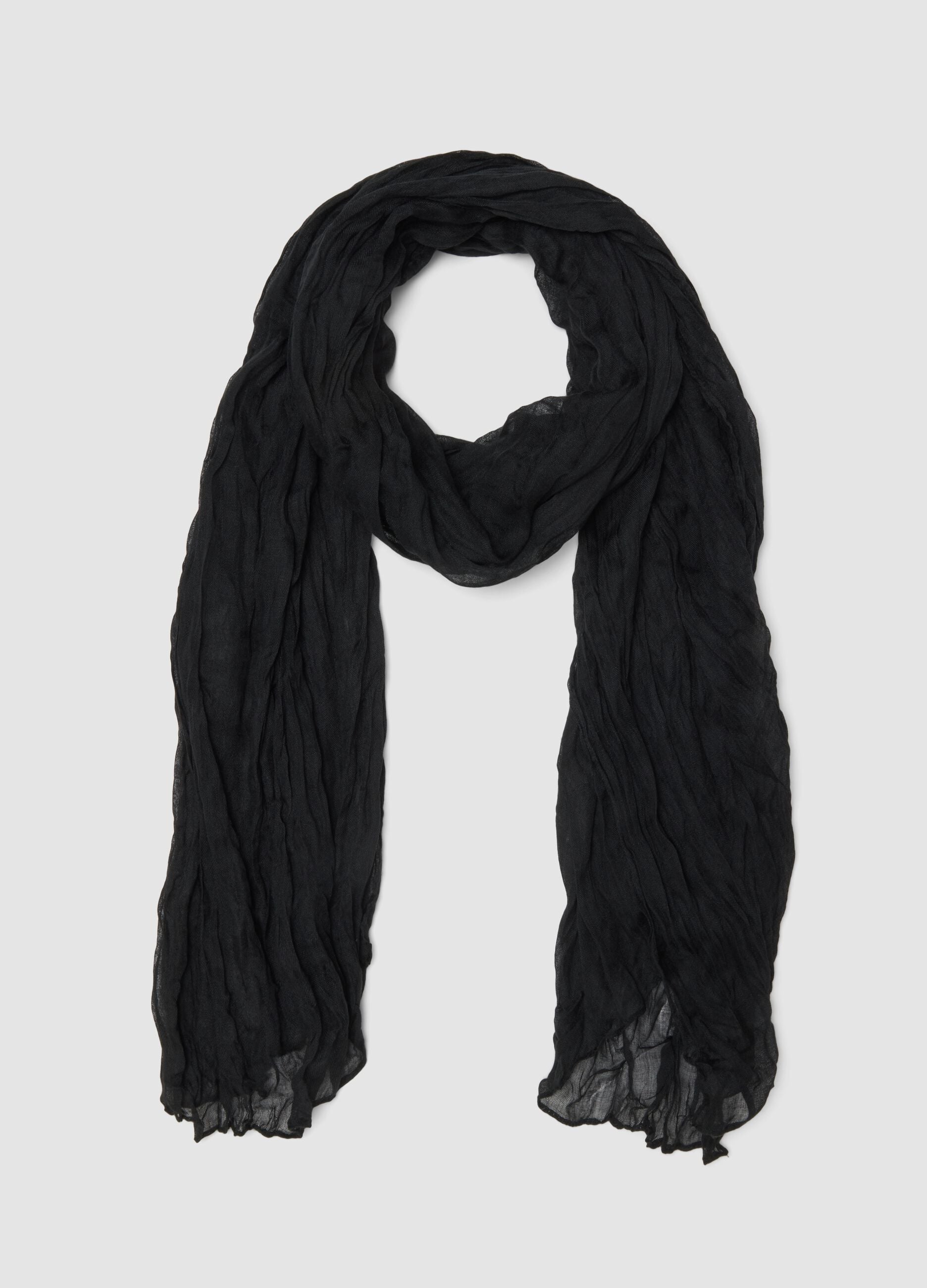 Semi-sheer black crinkle-effect scarf