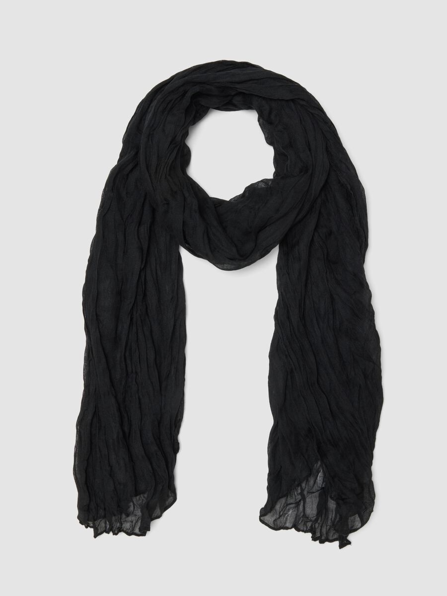 Semi-sheer black crinkle-effect scarf_0