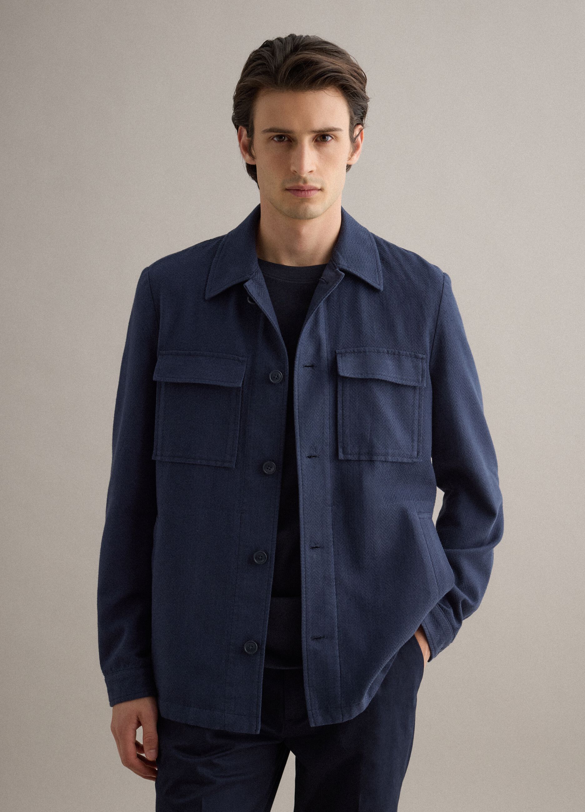 Blue cotton-linen blend blazer regular fit