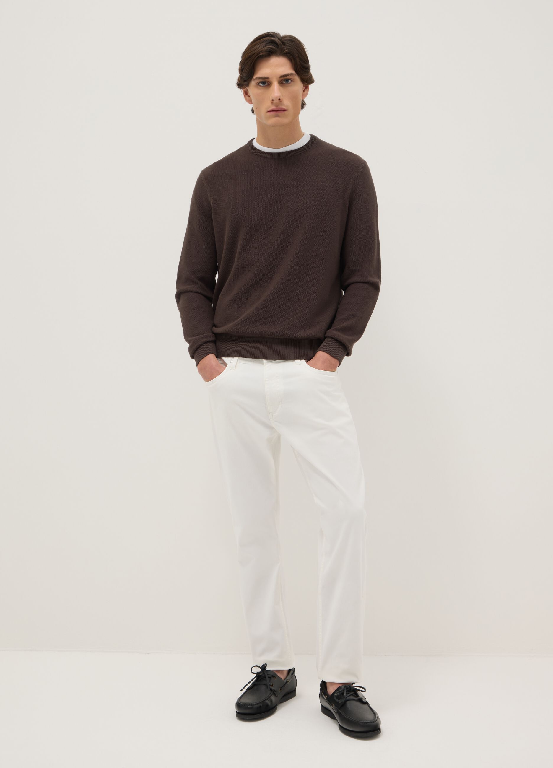 Slim fit white cotton stretch trousers