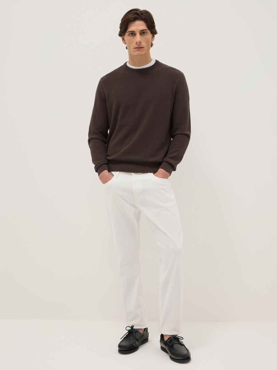 Pantaloni bianco in cotone elasticizzato slim fit_1