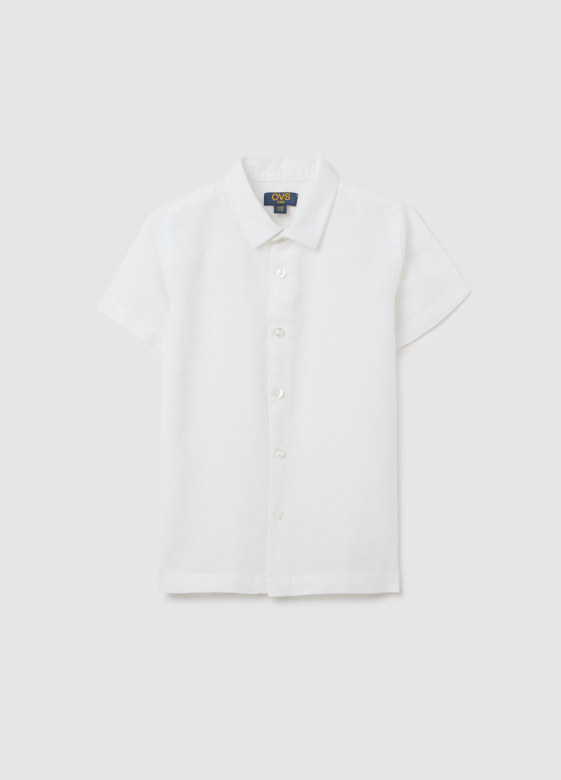 White regular fit linen-cotton blend child's shirt with buttons