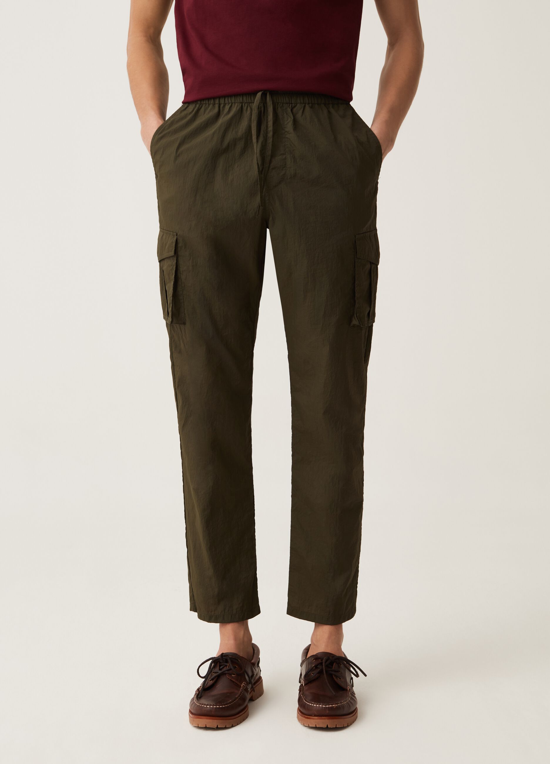 Joggers cargo in nylon con coulisse_1