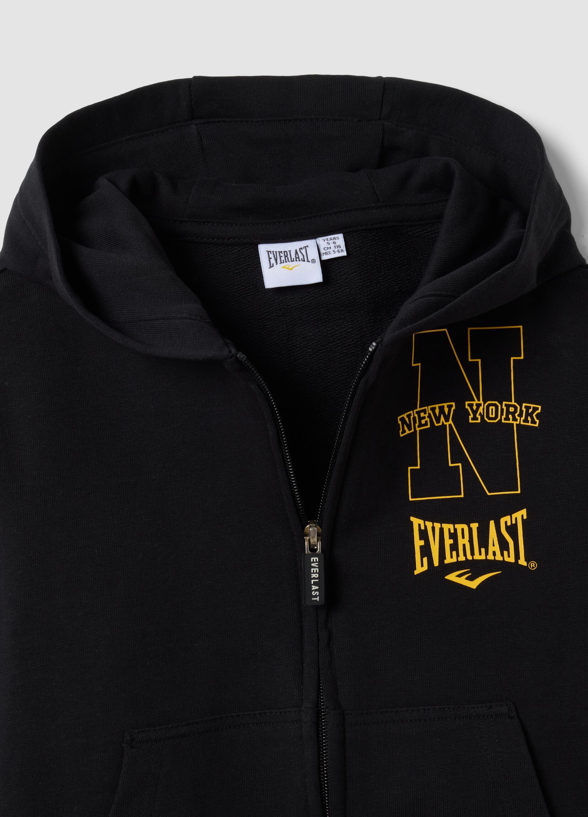 Black regular-fit pure cotton hoodie with logo for boys
