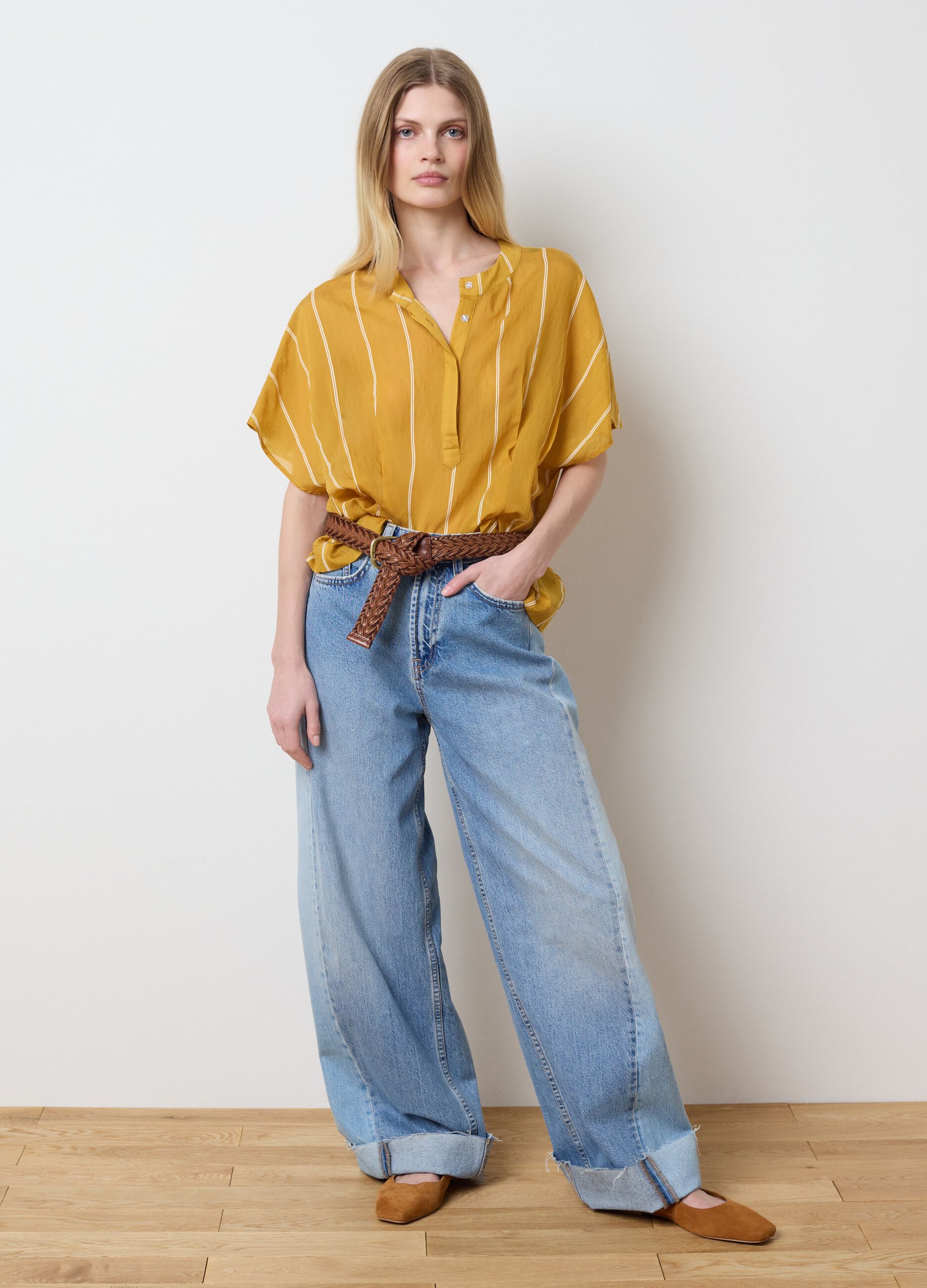 Striped blouse with kimono sleeves