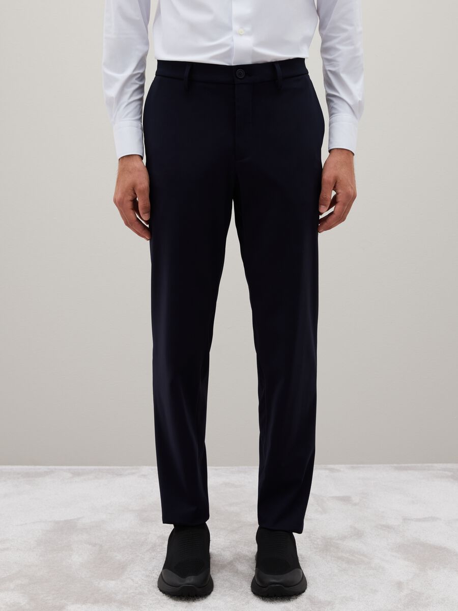 Slim Fit Blue Stretch Fabric Trousers_1
