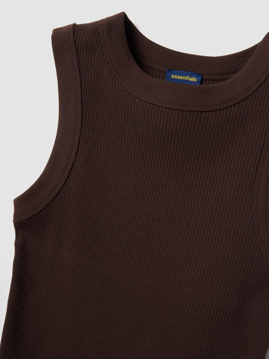 Brown fitted ribbed stretch-cotton tank top_1