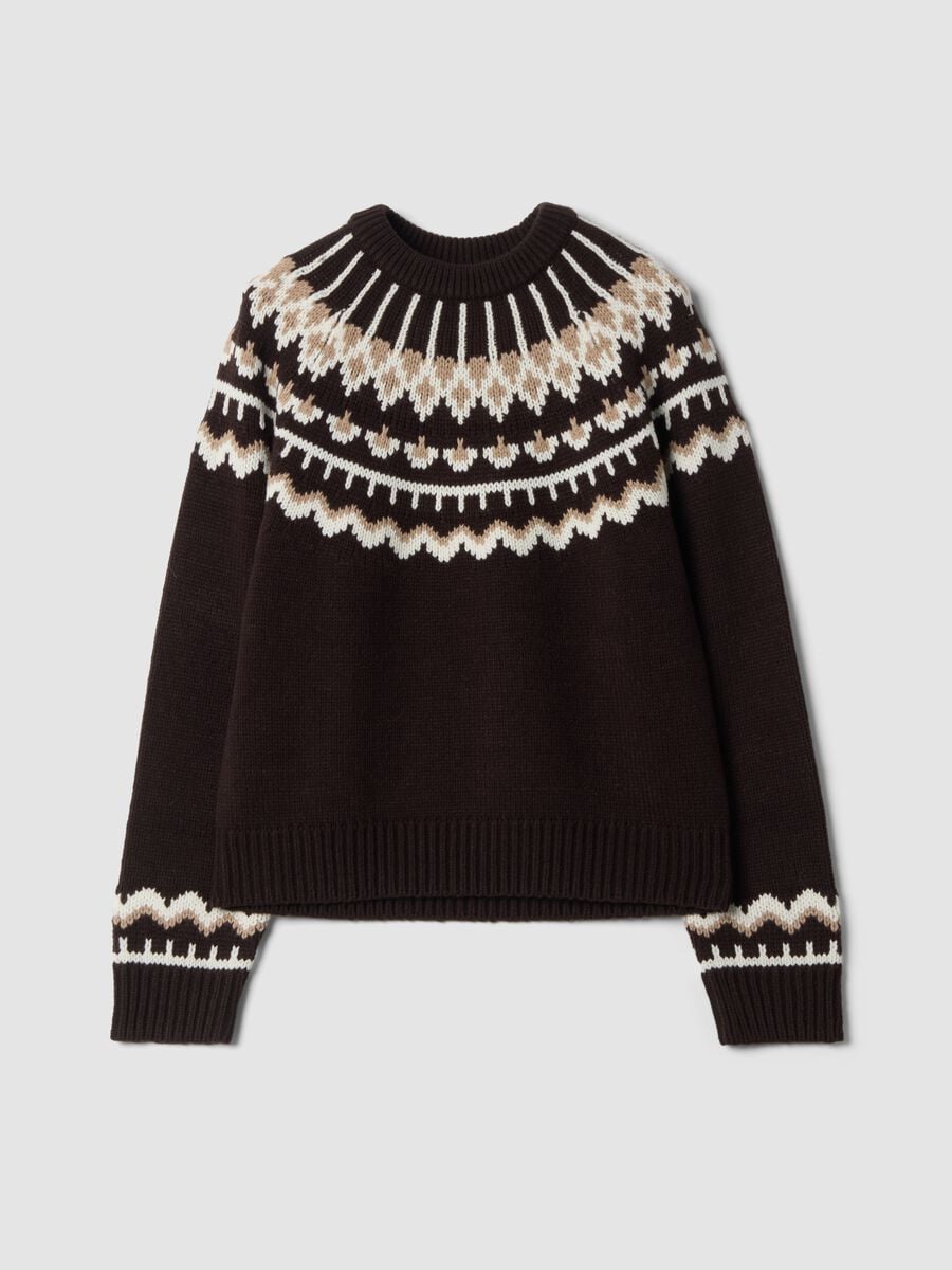 Brown jacquard wool-blend crew-neck jumper, regular fit_4