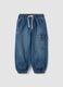 Light blue denim joggers in cotton-viscose blend with cargo pockets, relaxed fit_0
