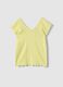 Yellow girls' cotton blend fitted V-neck t-shirt_3