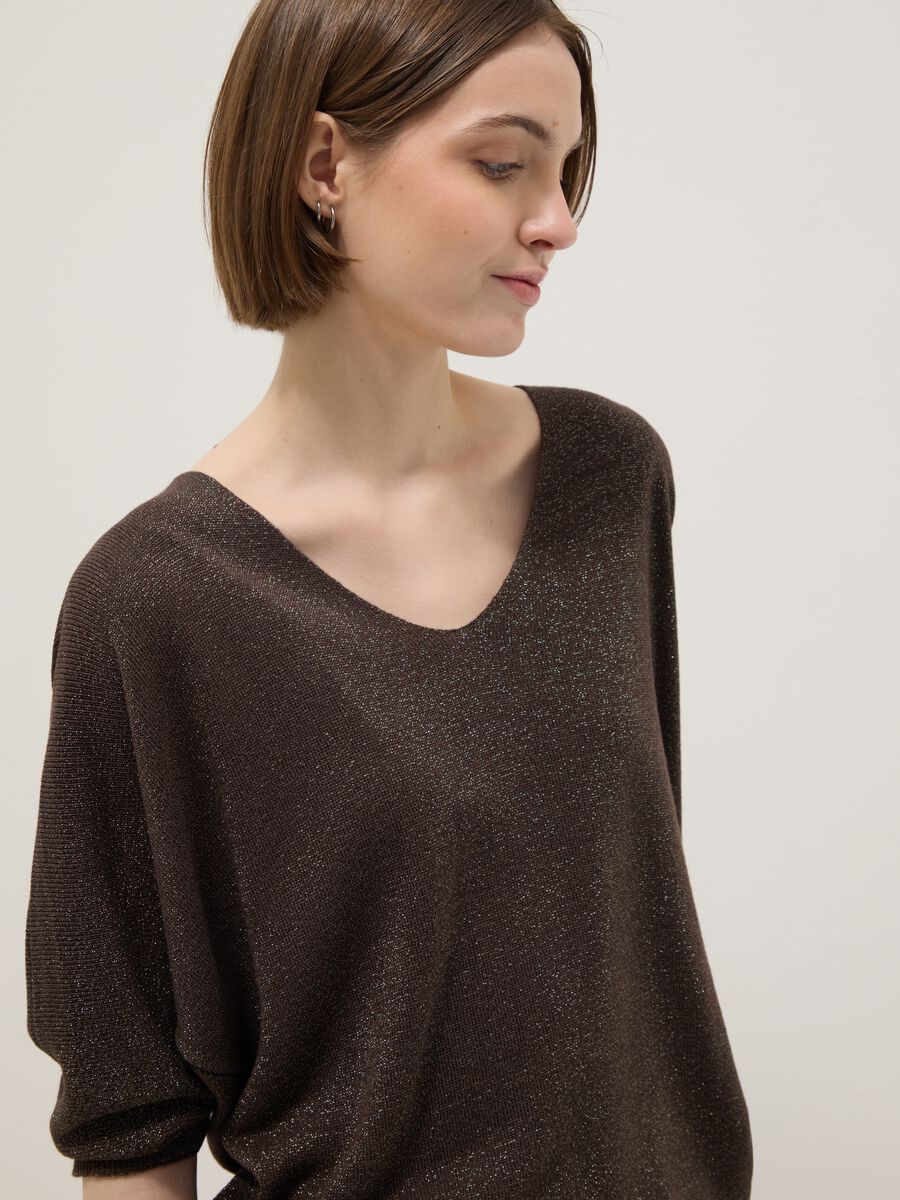 Brown modal blend regular fit top with sparkling design_0