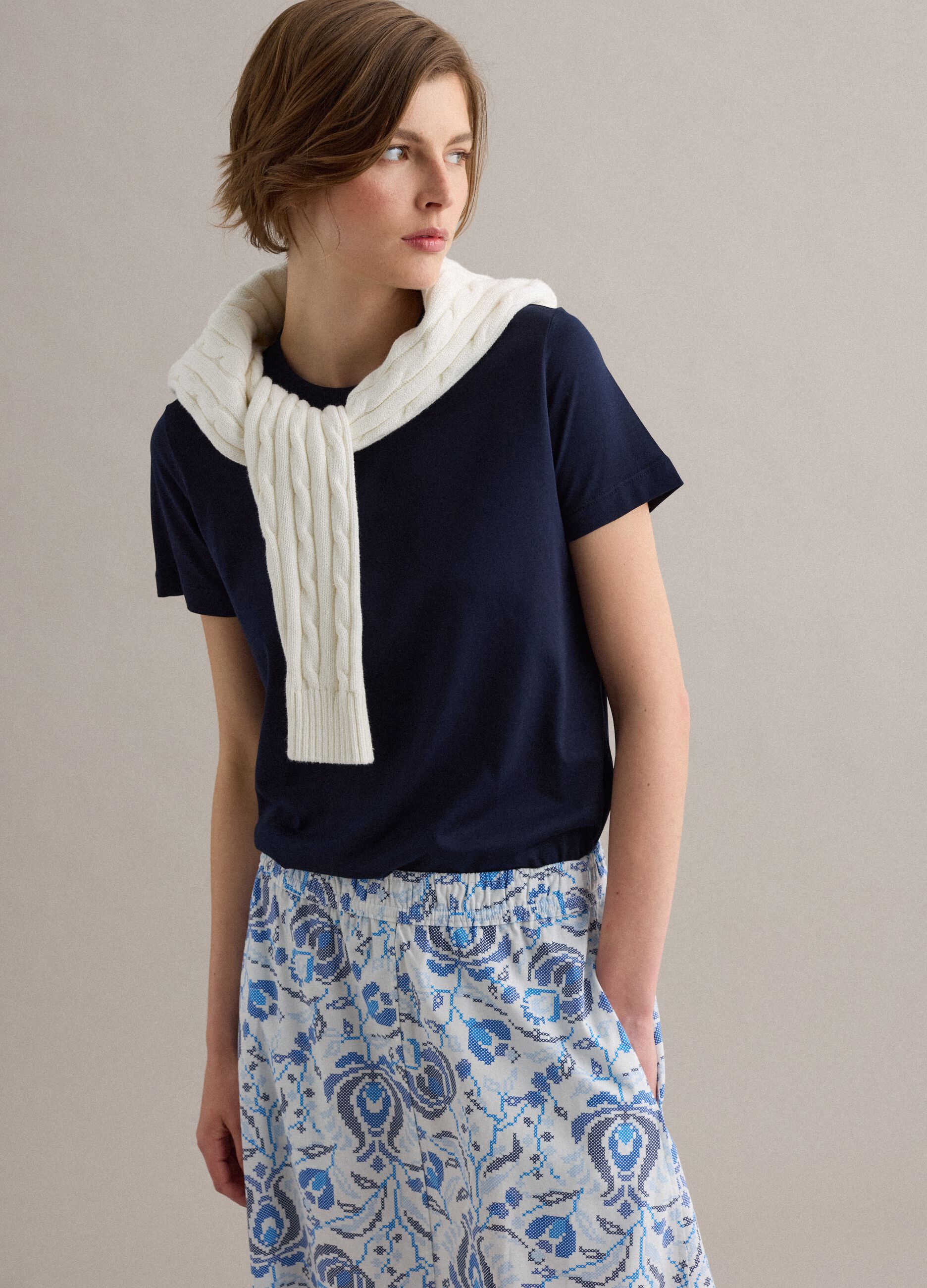 Blue Supima cotton short-sleeve regular-fit T-shirt
