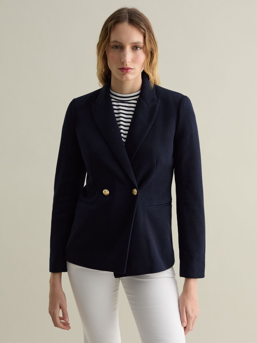Double-breasted blazer in jersey with gold-coloured buttons_0