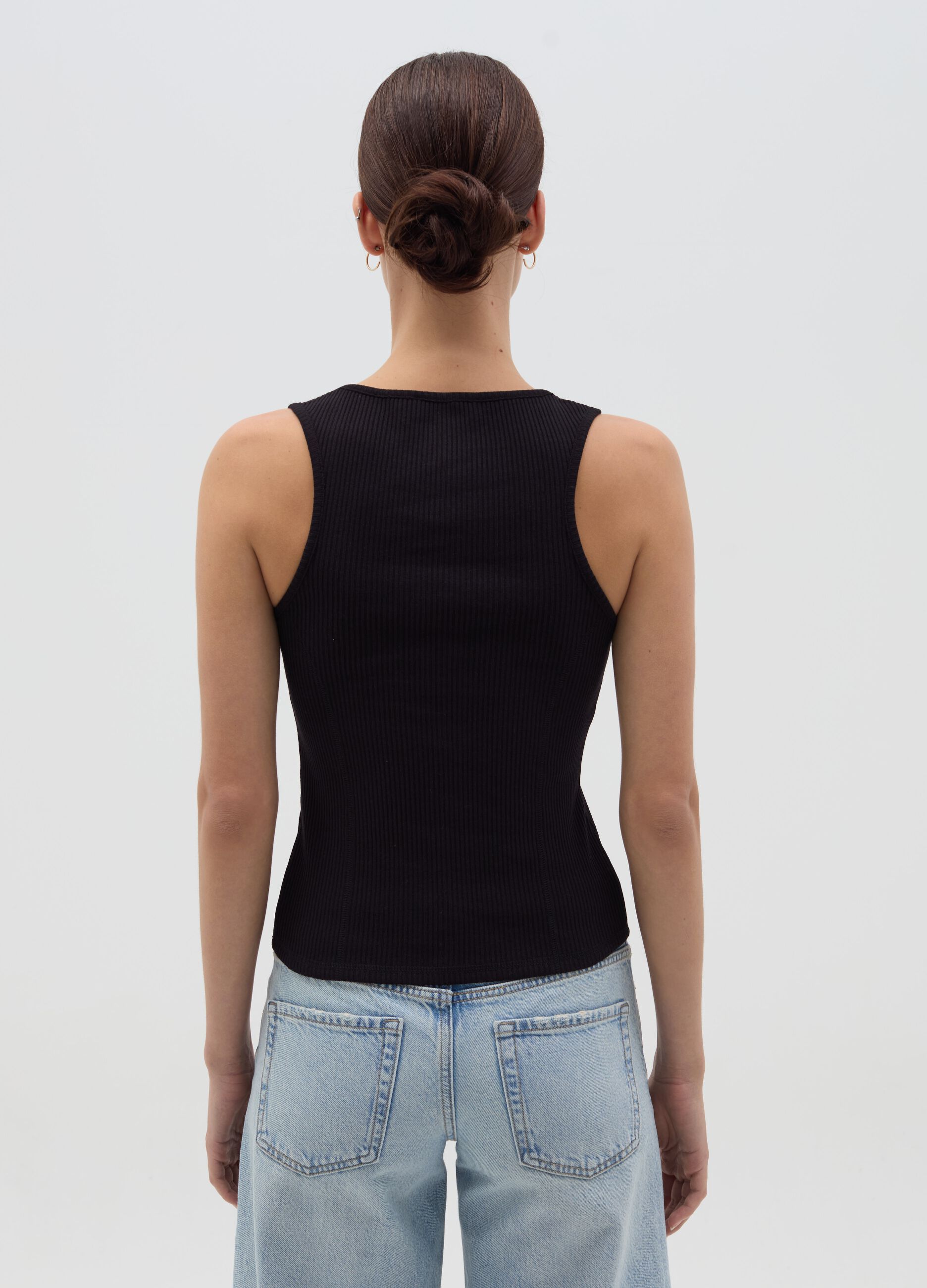 Tank top a costine scollo serafino