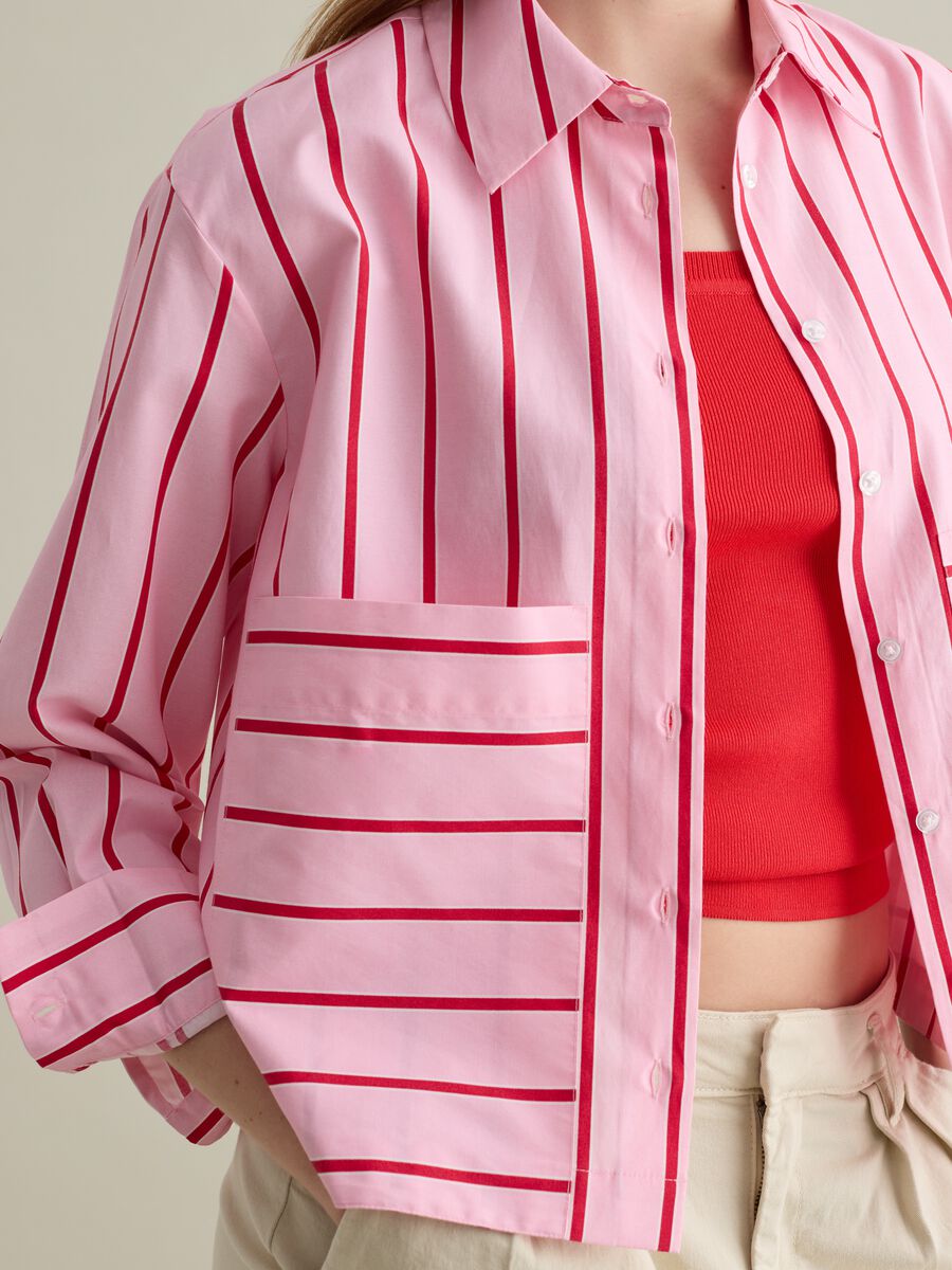 Pink boxy-fit shirt in poplin with striped pattern_3