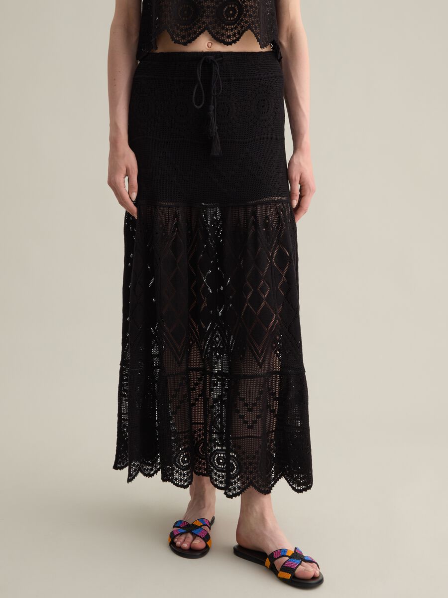 Black long skirt with perforated details by Piombo_1