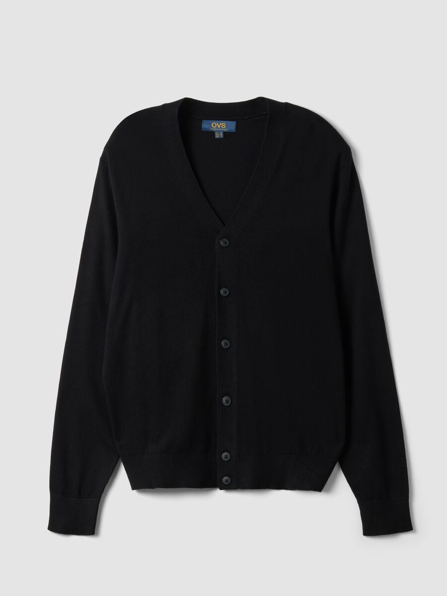 Black viscose-blend V-neck cardigan, regular fit_3
