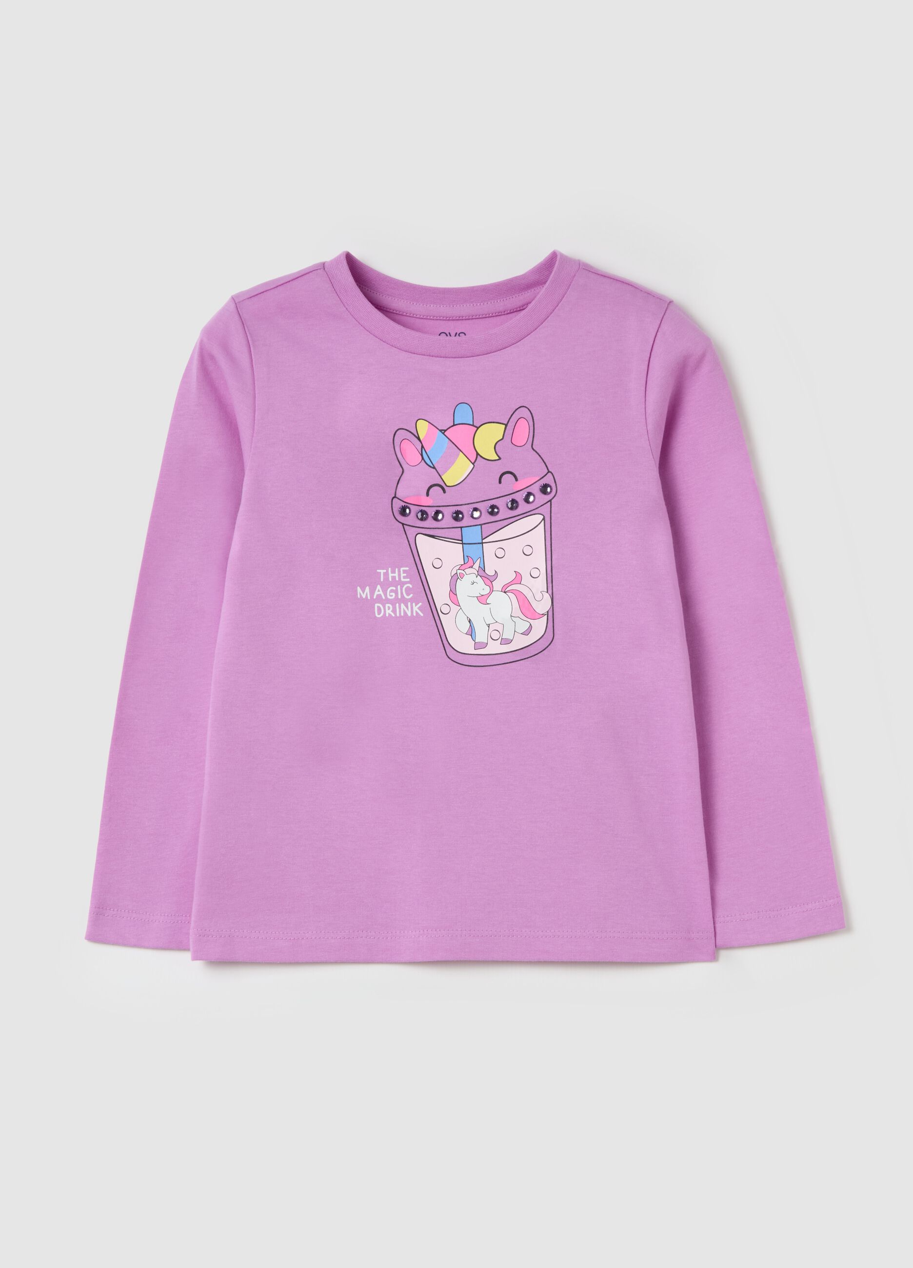 Long-sleeved T-shirt with unicorn print