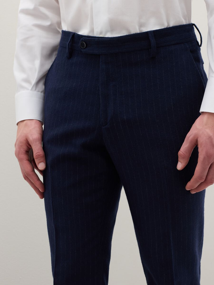 Blue Pinstripe Slim Fit Twill Trousers_3