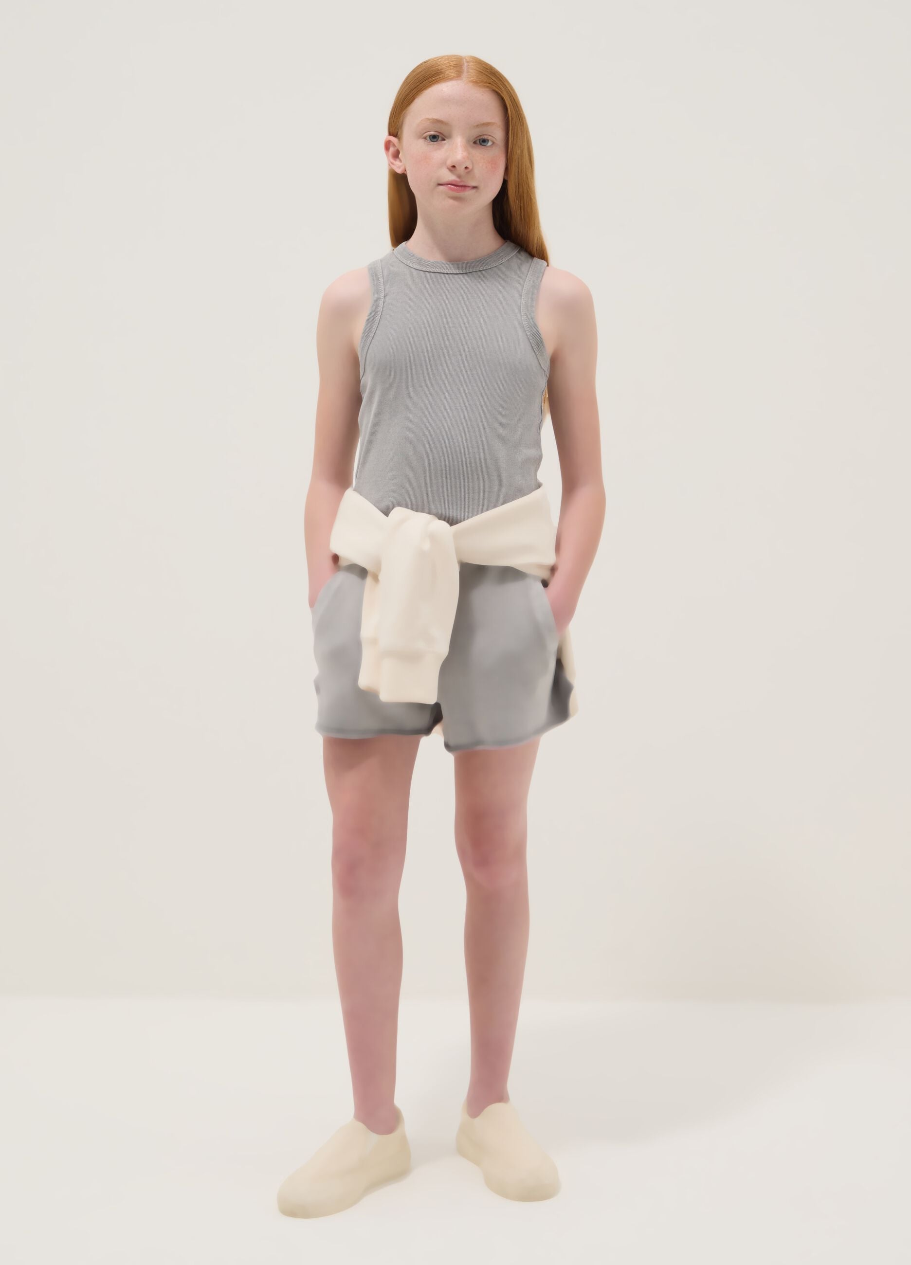 Grey pure cotton shorts with elasticated waistband
