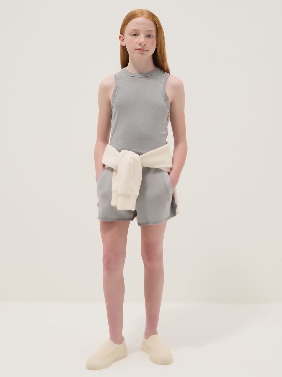 Grey pure cotton shorts with elasticated waistband_0