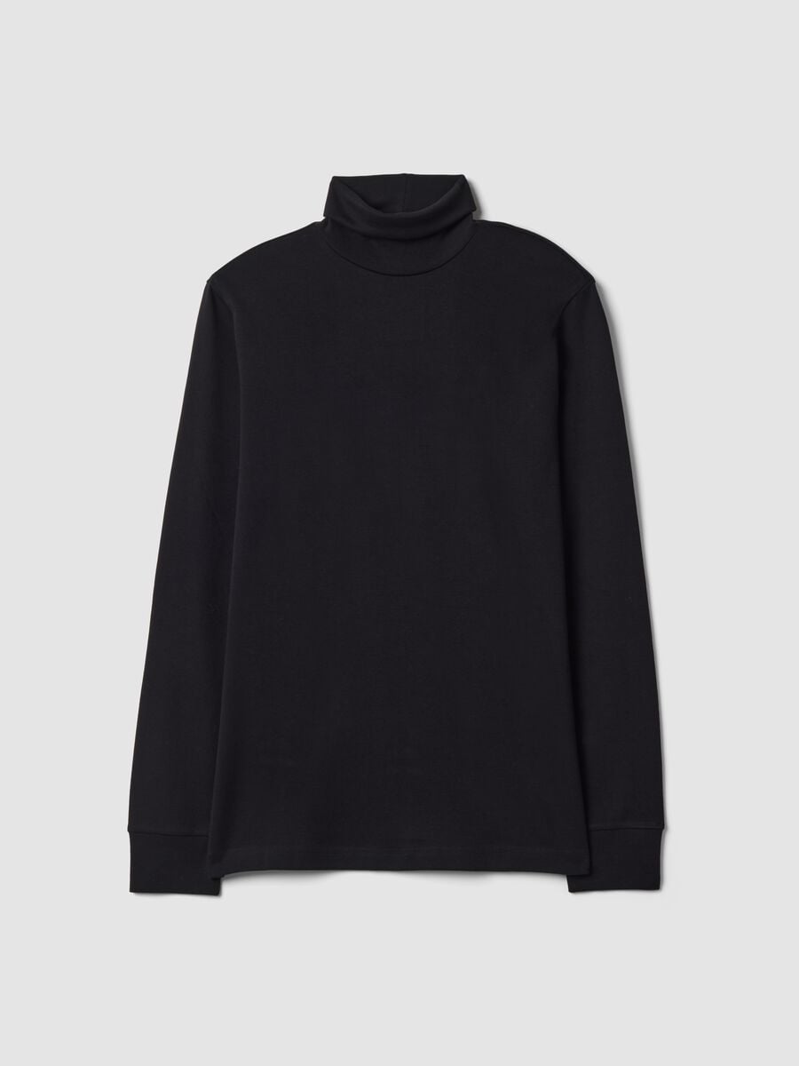 Black pure cotton roll-neck T-shirt_0