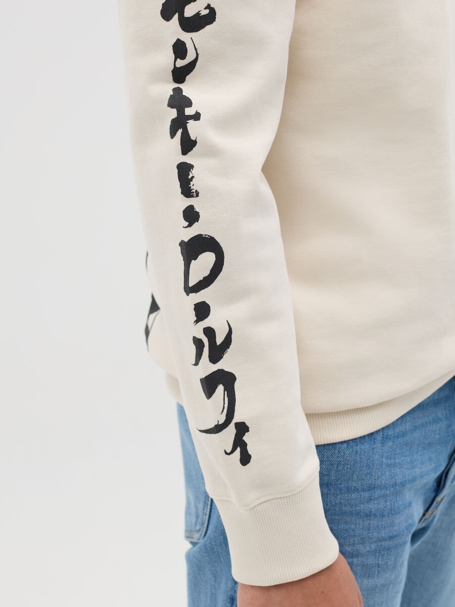 White Sweatshirt with Logo and Sleeve Print_2