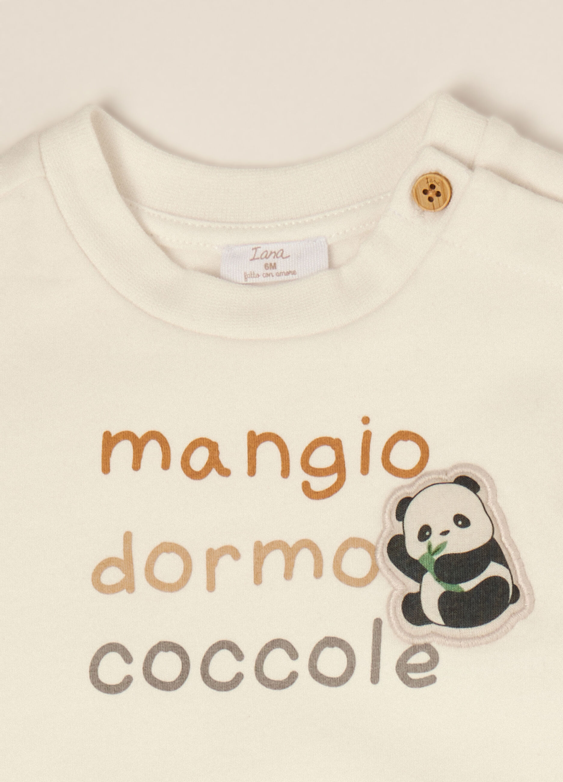 White stretch cotton baby set with footed leggings and panda print