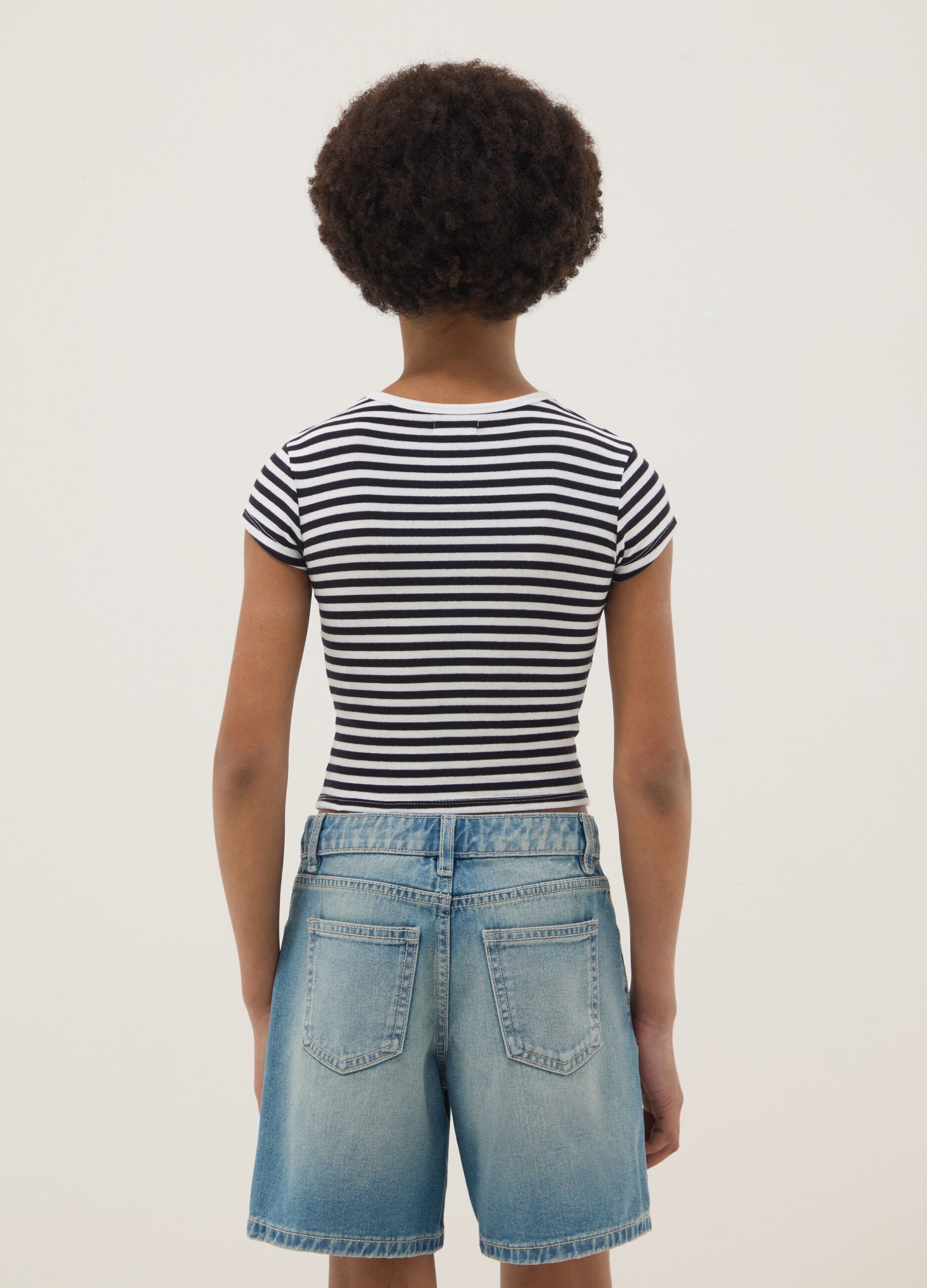 Girls&rsquo; fitted striped stretch-cotton T-shirt in multicolour