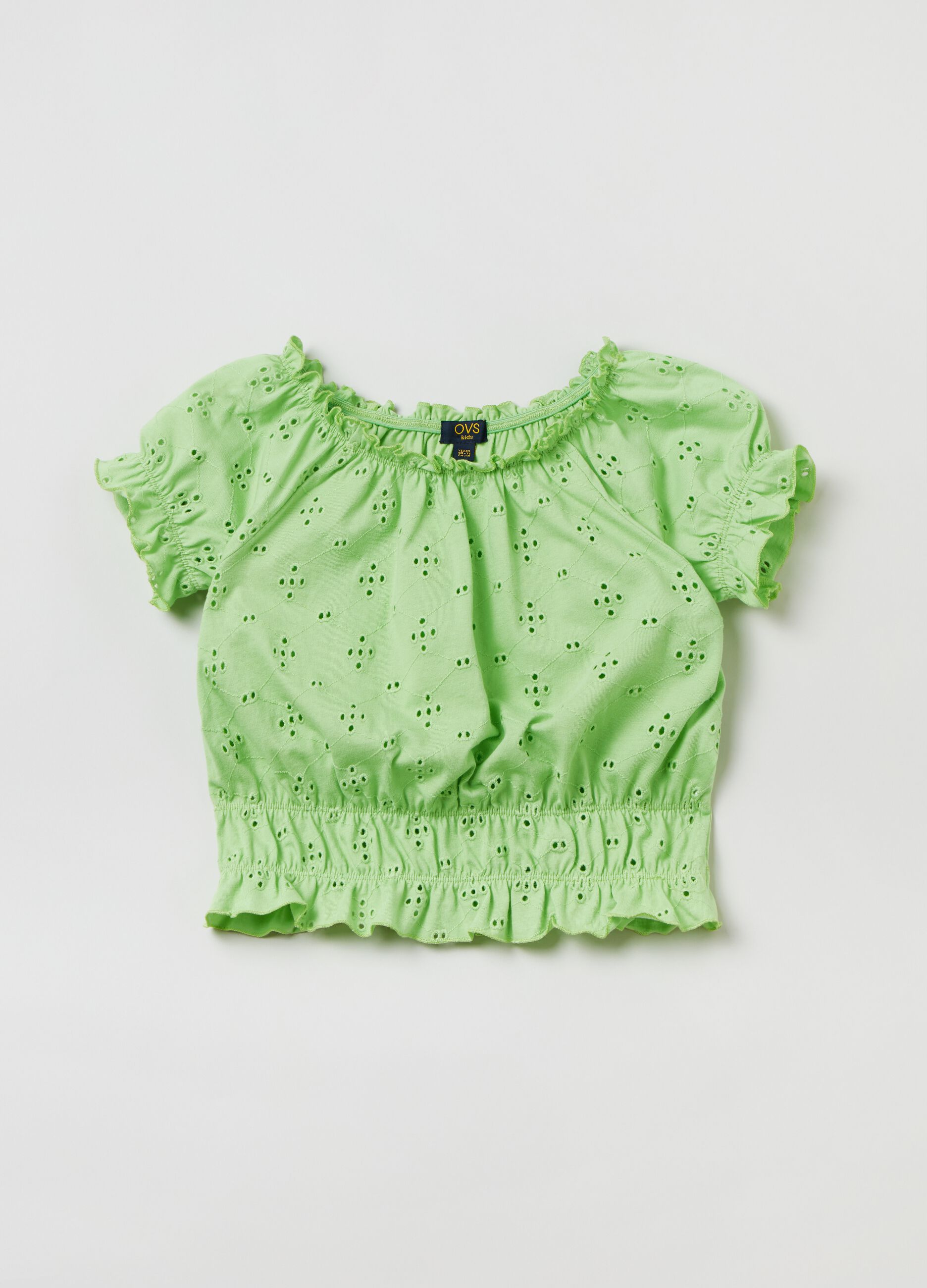 Cotton T-shirt with broderie anglaise frills