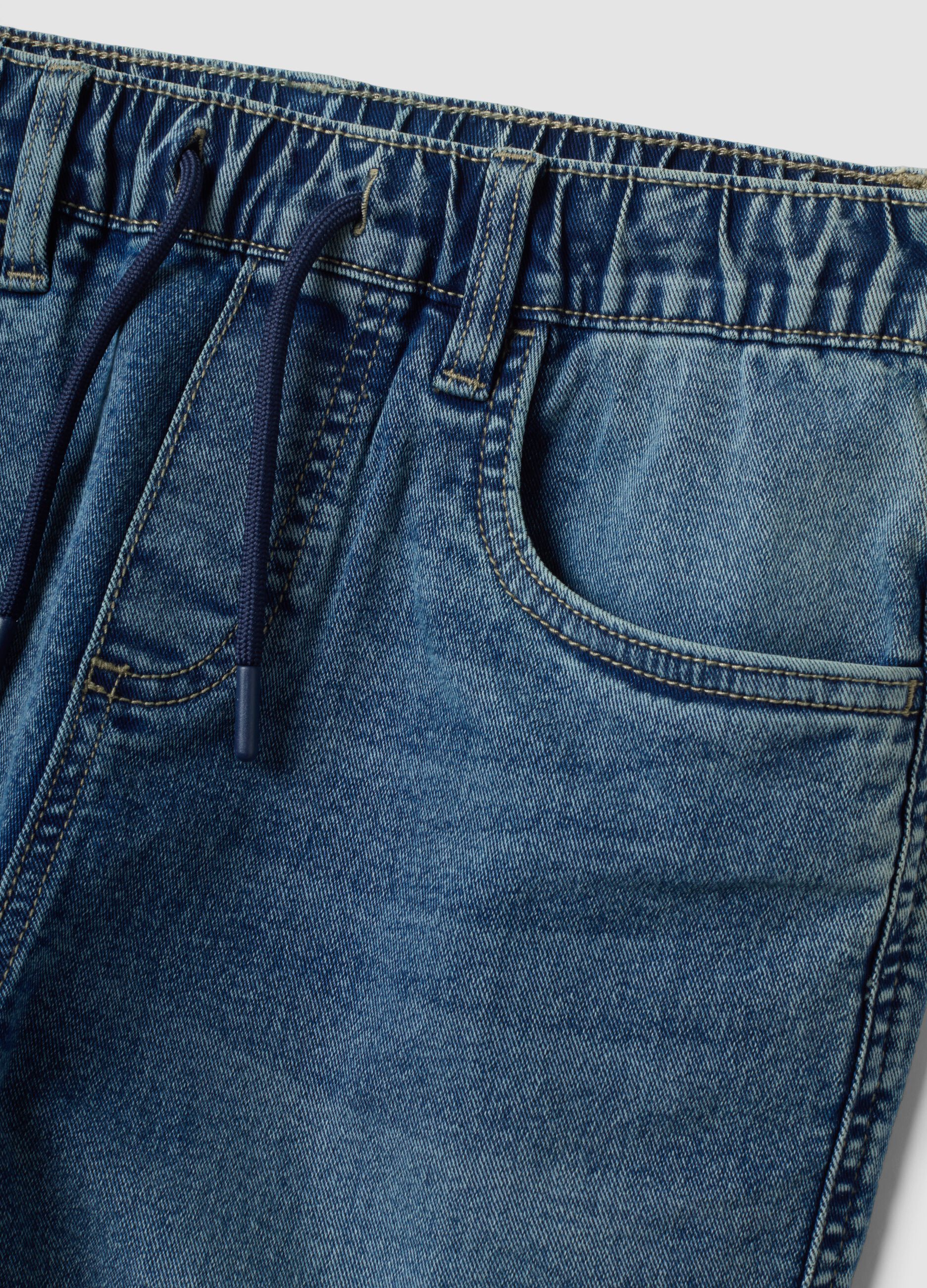 Blue stretch cotton jeans with elasticated waist for boys