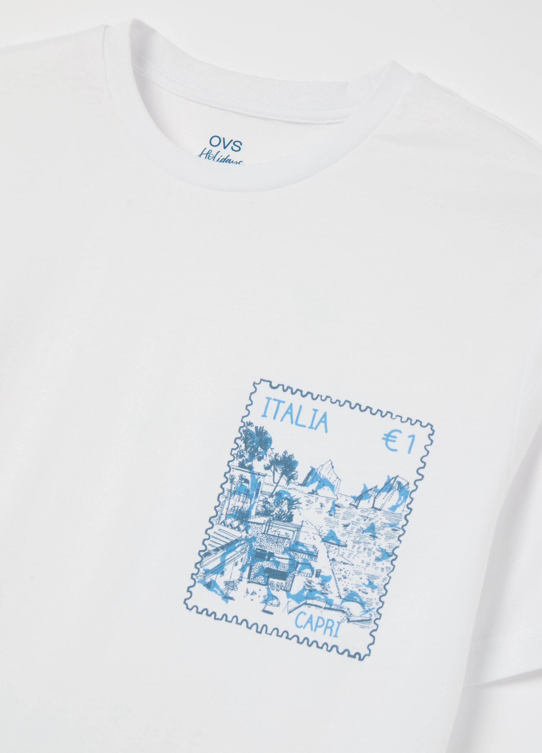 Cotton T-shirt with "Italia Capri" print