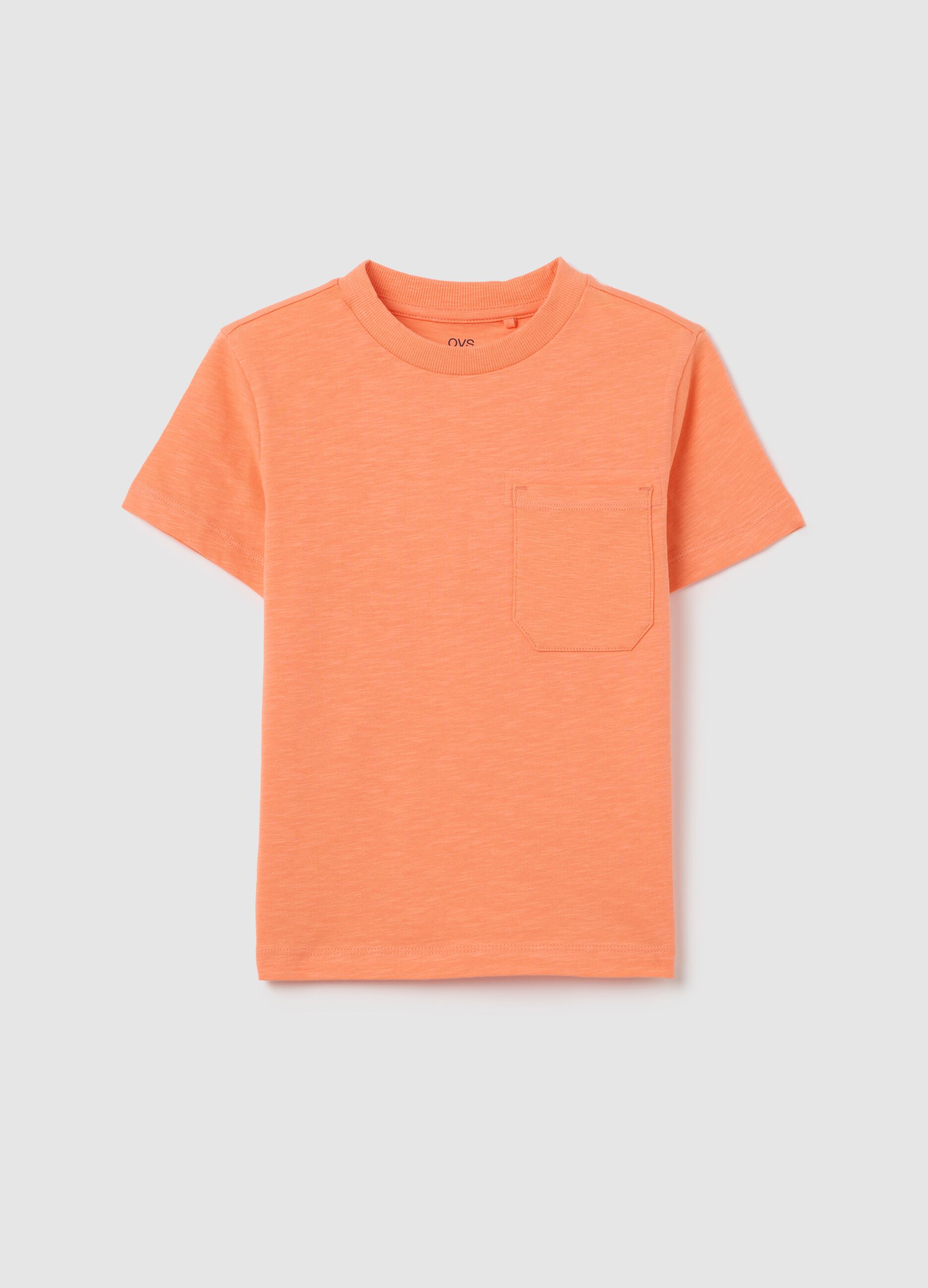 Orange T-shirt in organic cotton with pocket