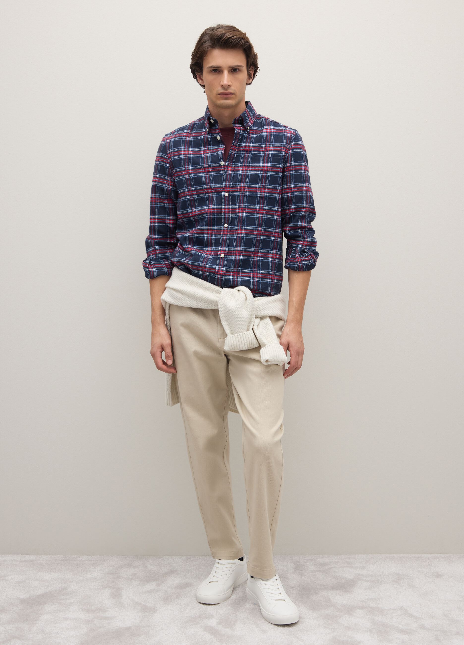 Camicia a quadri multicolor in puro cotone regular fit in flanella