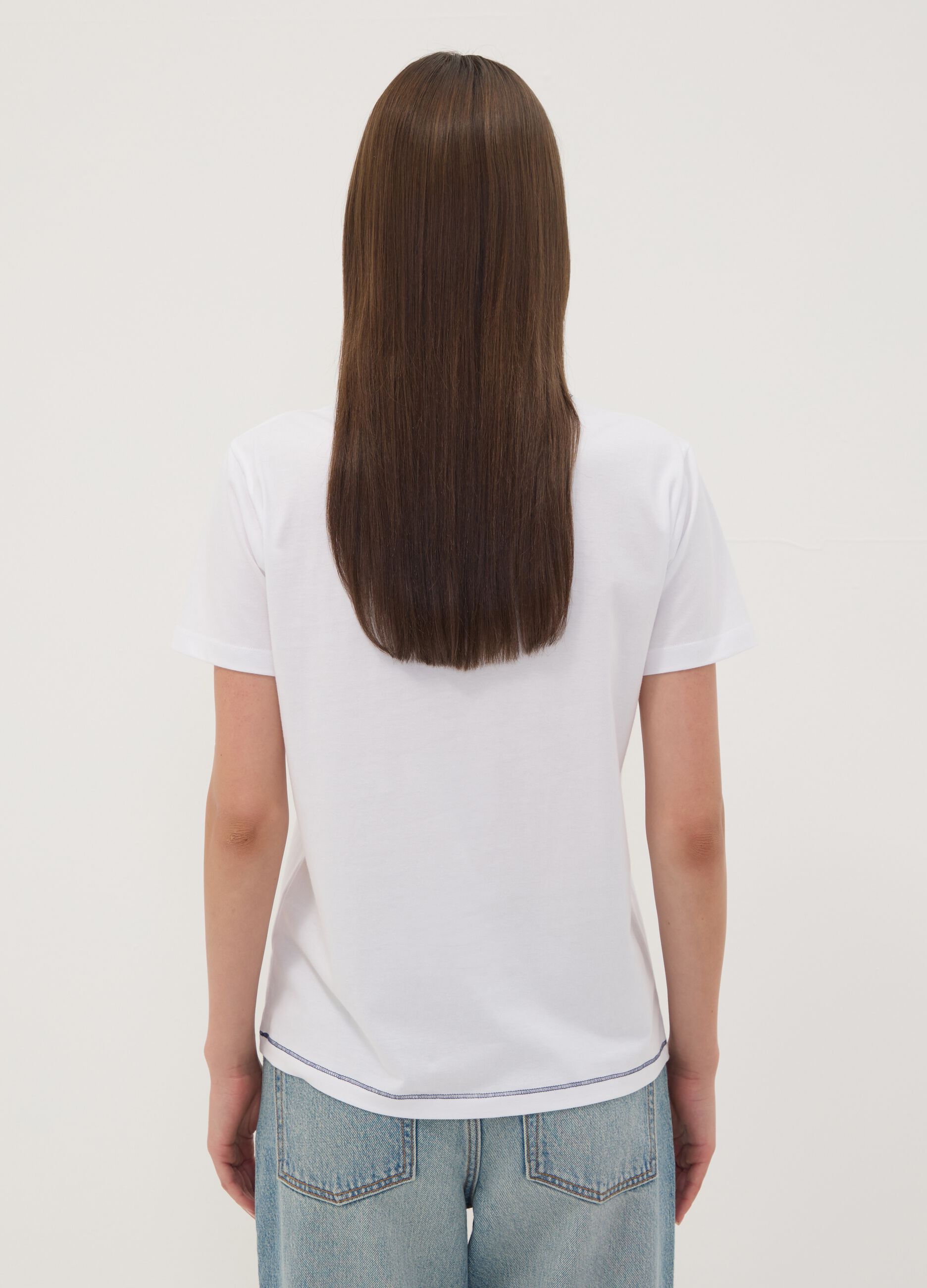 White pure cotton T-shirt with Stitch print, regular fit