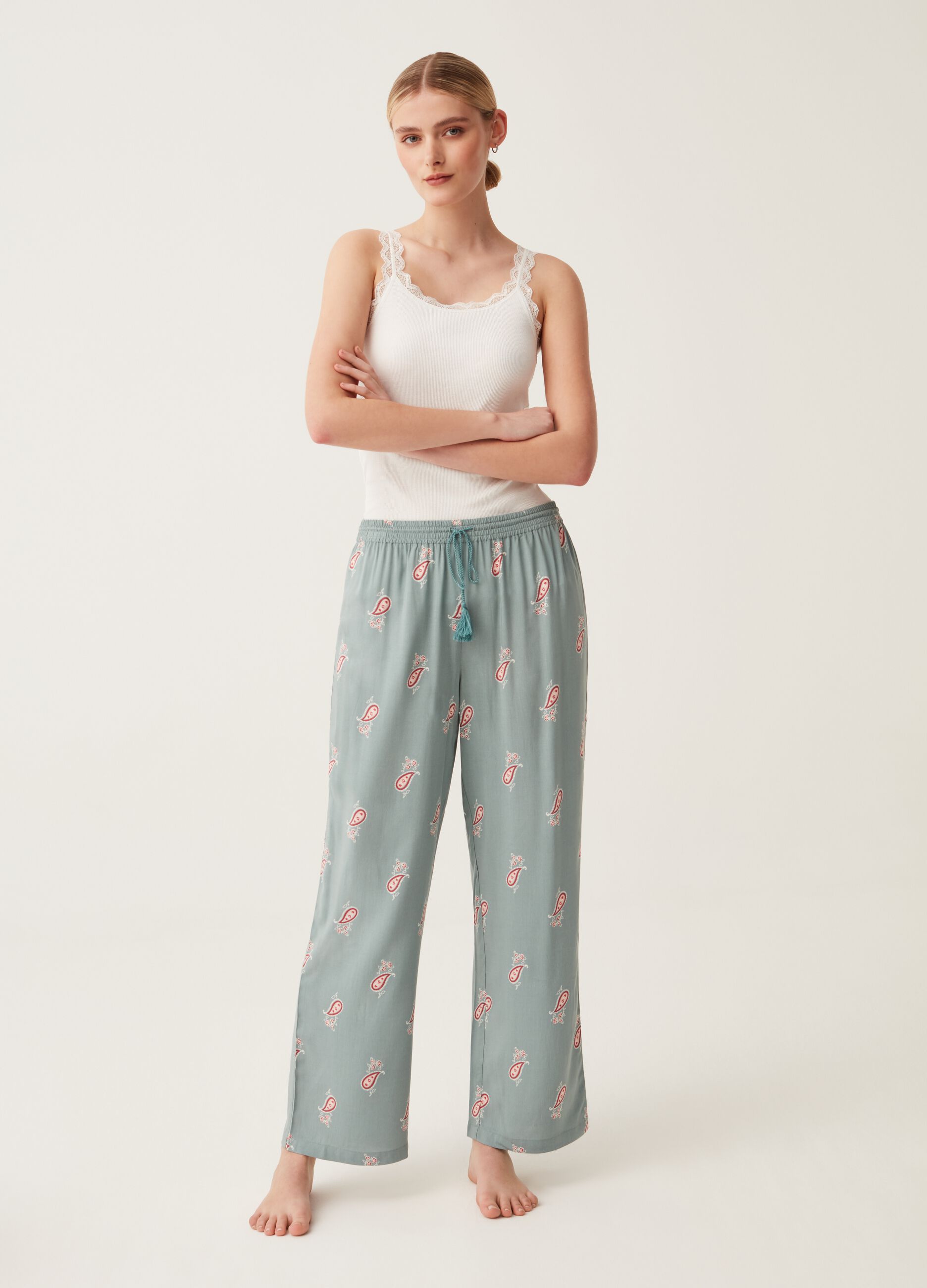 Pantalone pigiama in viscosa fantasia_0