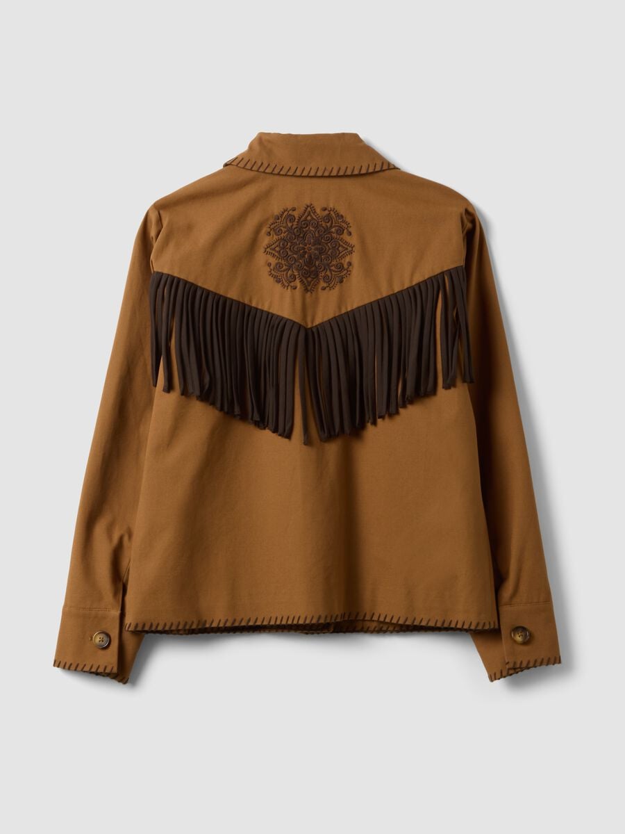 Brown pure cotton fringed shacket, regular fit_6