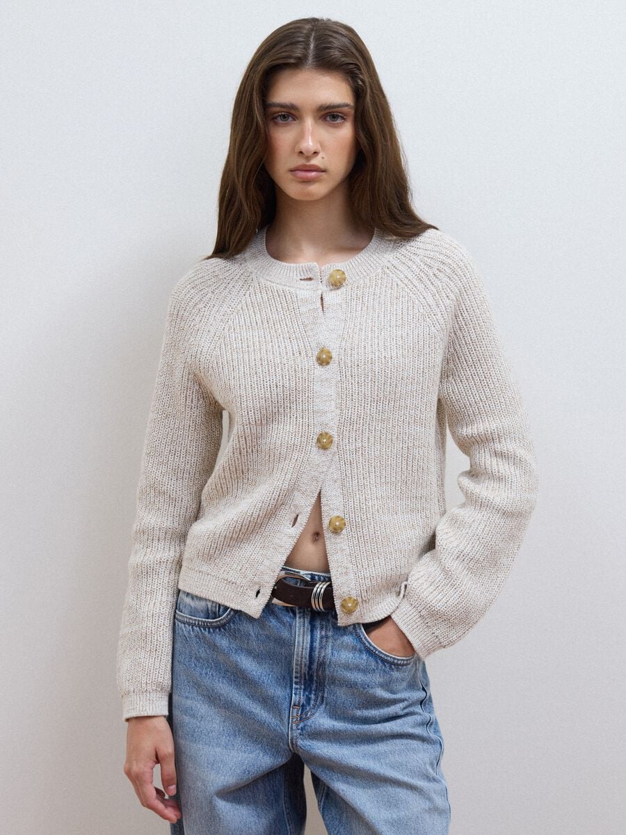 White pure cotton knitted cardigan, regular fit_0