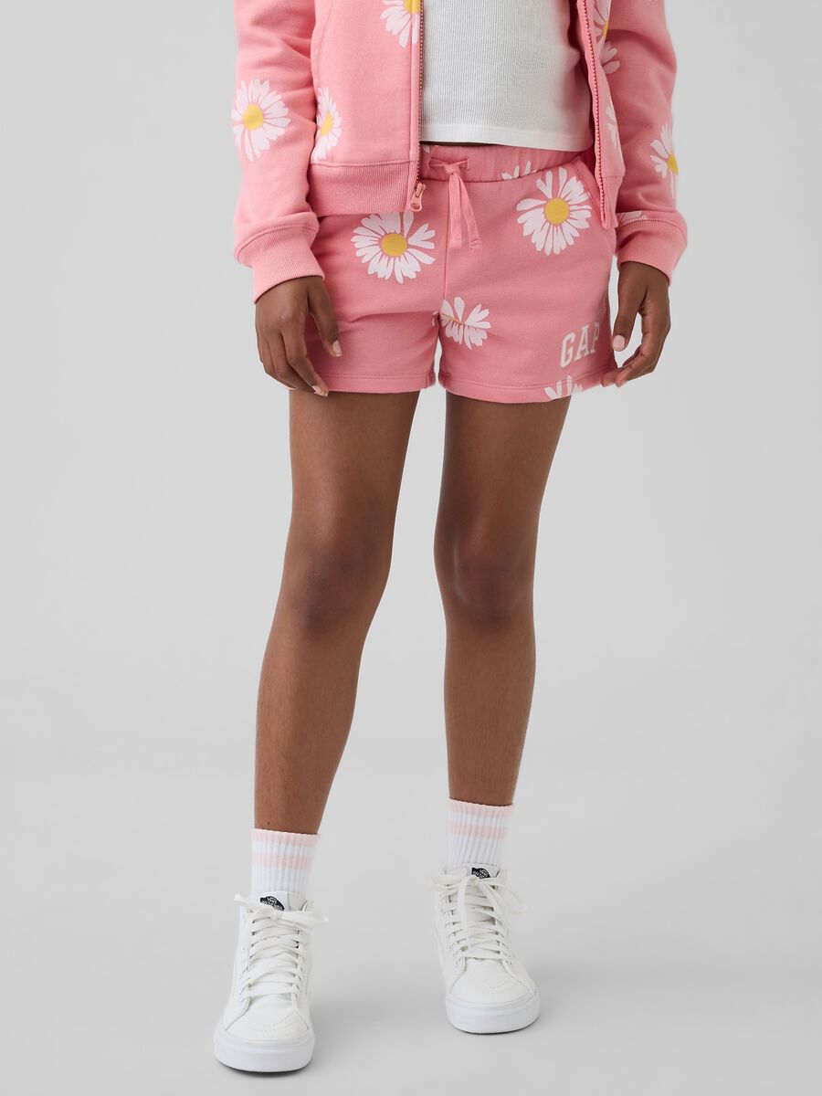 Shorts in misto cotone rosa da bambina con margherite_1