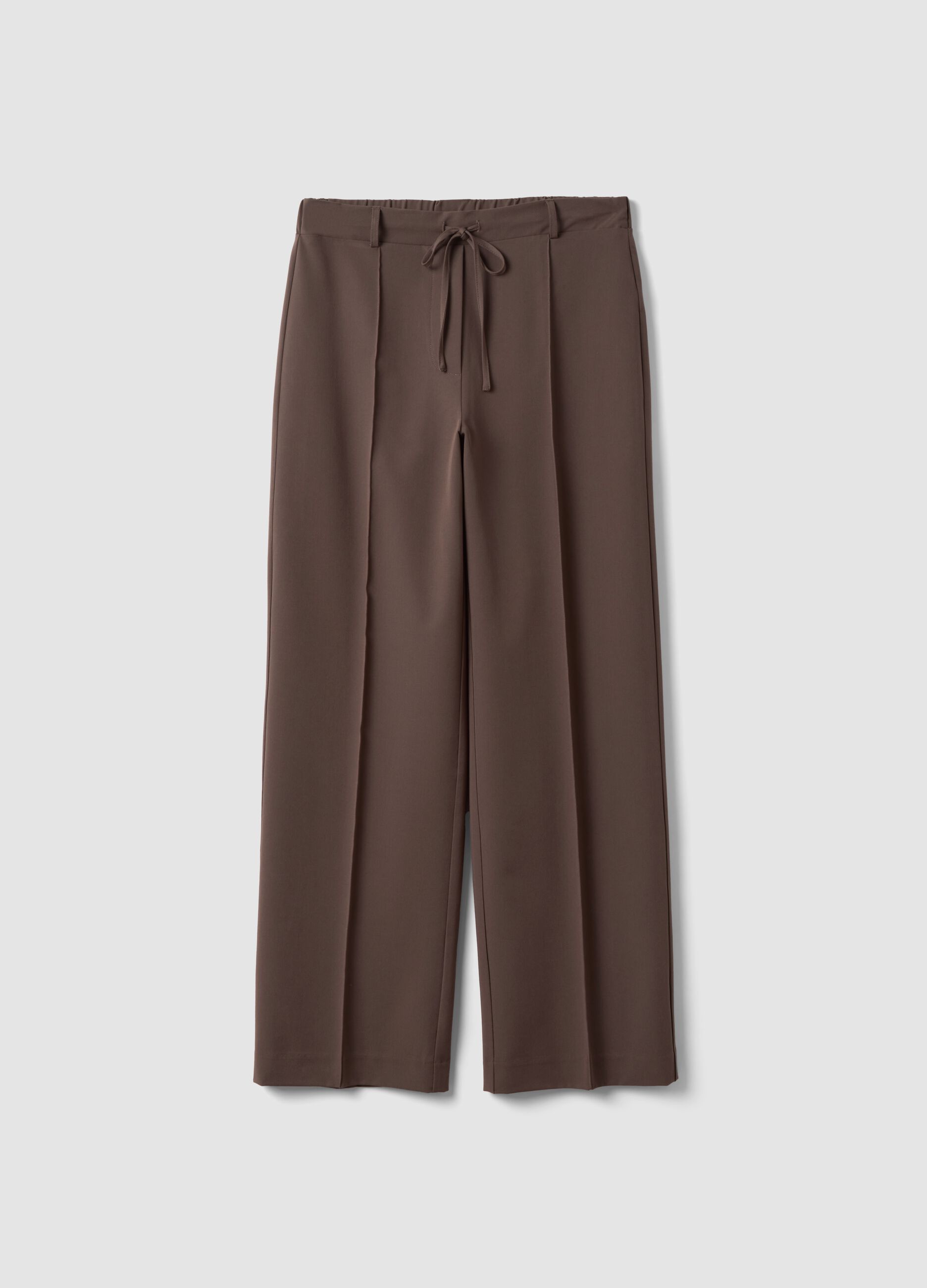 Brown stretch-viscose straight-fit trousers