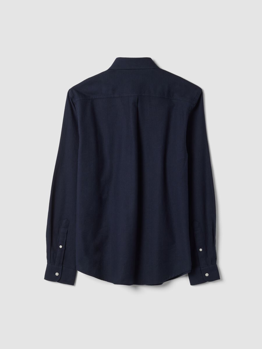 Navy blue pure cotton flannel shirt, regular fit_1