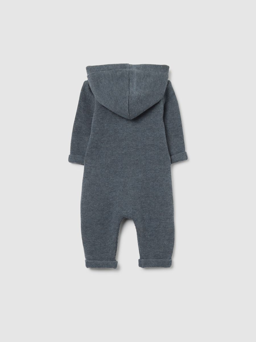 Grey newborn cotton blend hooded onesie_1