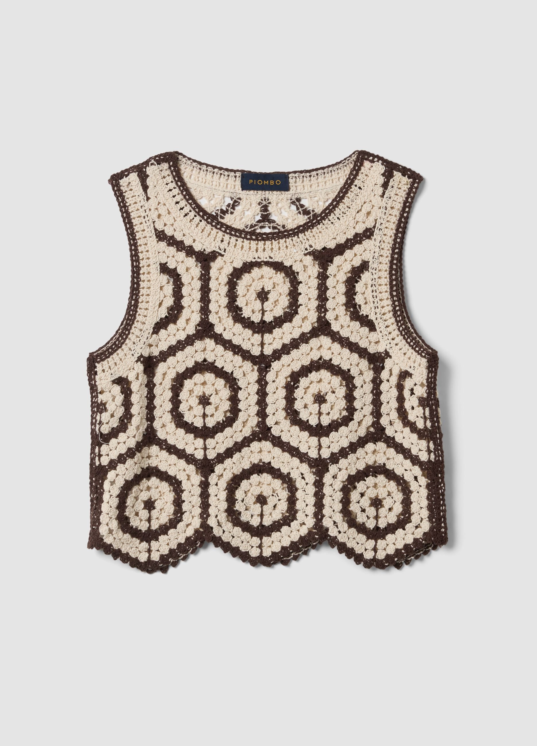 Regular-fit multicolour cotton-blend crochet top