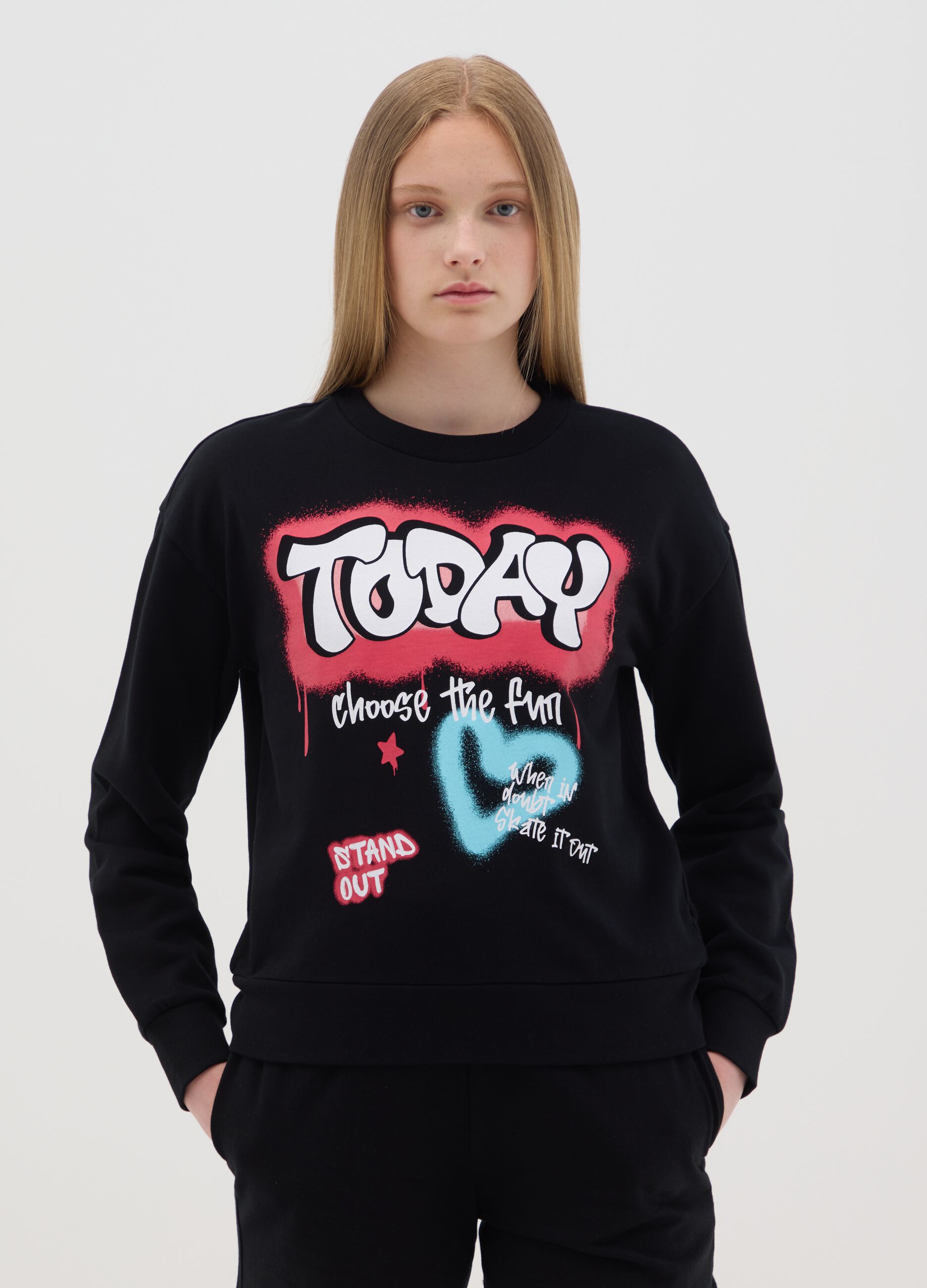 French terry sweatshirt with graffiti print