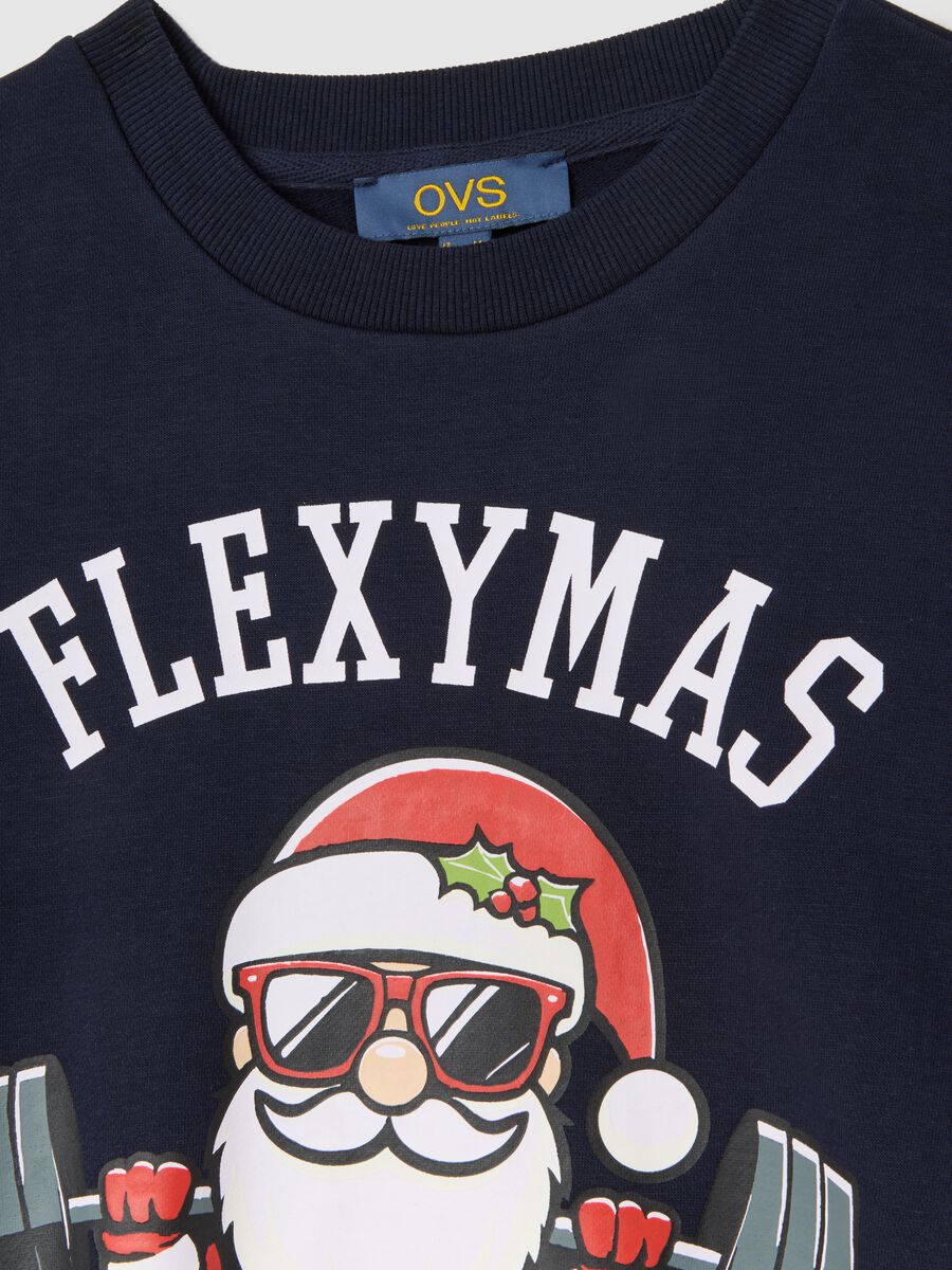 Regular fit blue cotton blend sweatshirt with crew neck_5